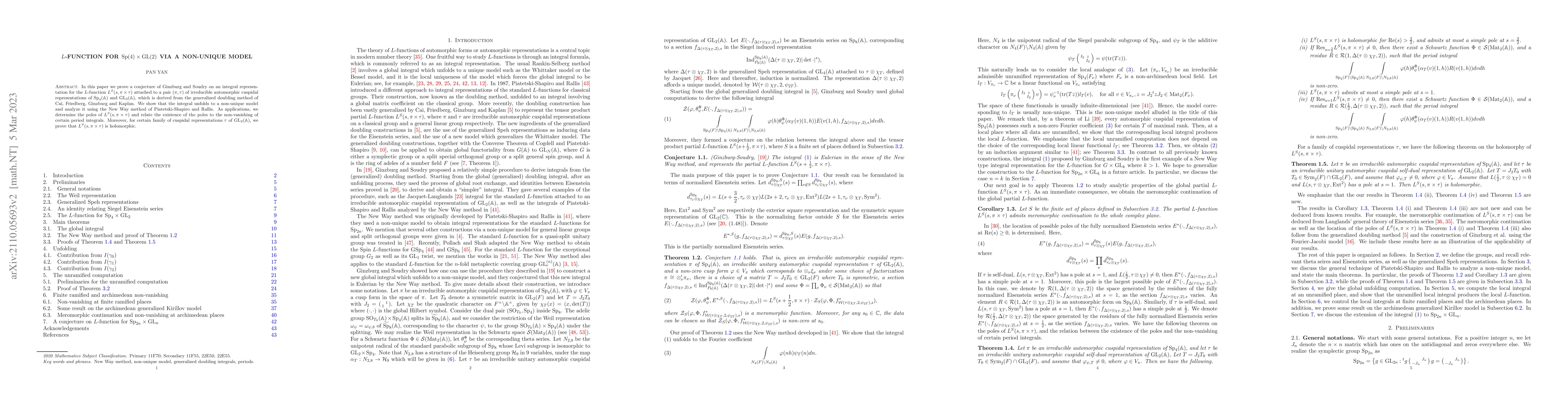 Thumbnail for $L$-function for $\mathrm{Sp}(4)\times\mathrm{GL}(2)$ via a non-unique
  model
