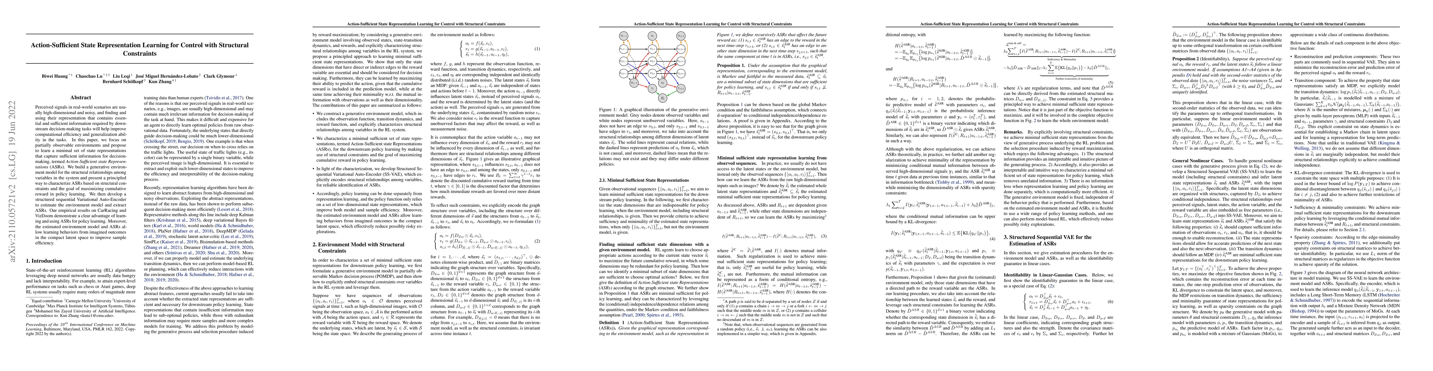 Thumbnail for Action-Sufficient State Representation Learning for Control with
  Structural Constraints