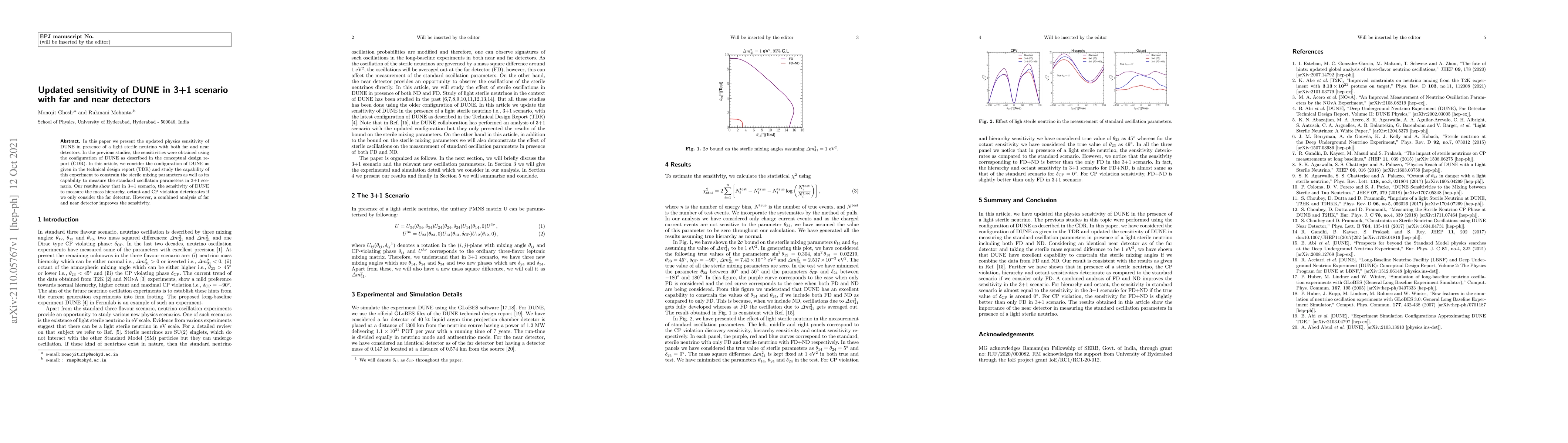 Thumbnail for Updated sensitivity of DUNE in 3+1 scenario with far and near detectors