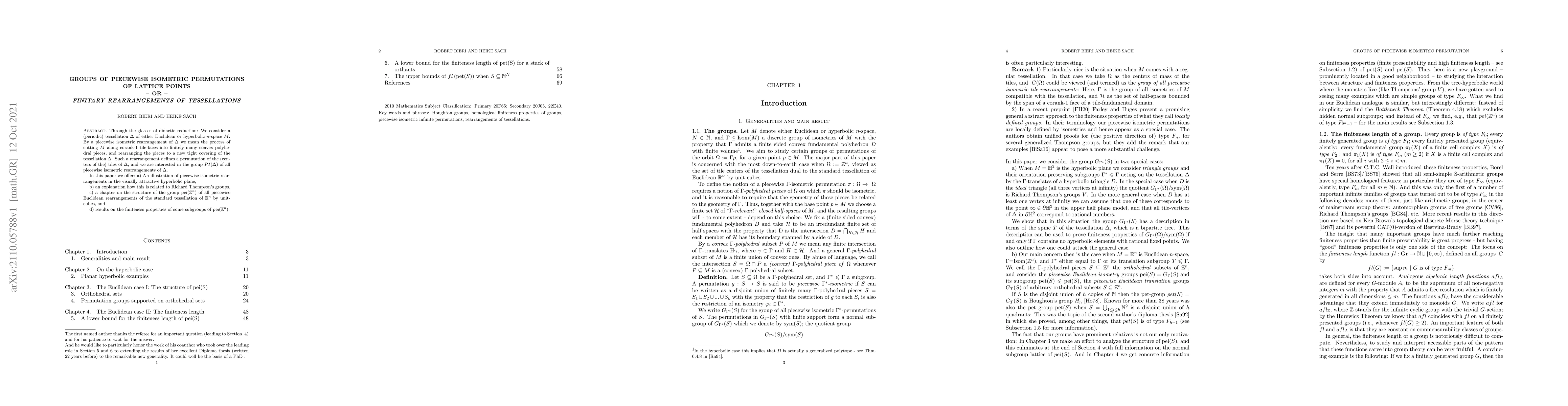 Thumbnail for Groups of piecewise isometric permutations of lattice points or finitary
  rearrangements of tessellations