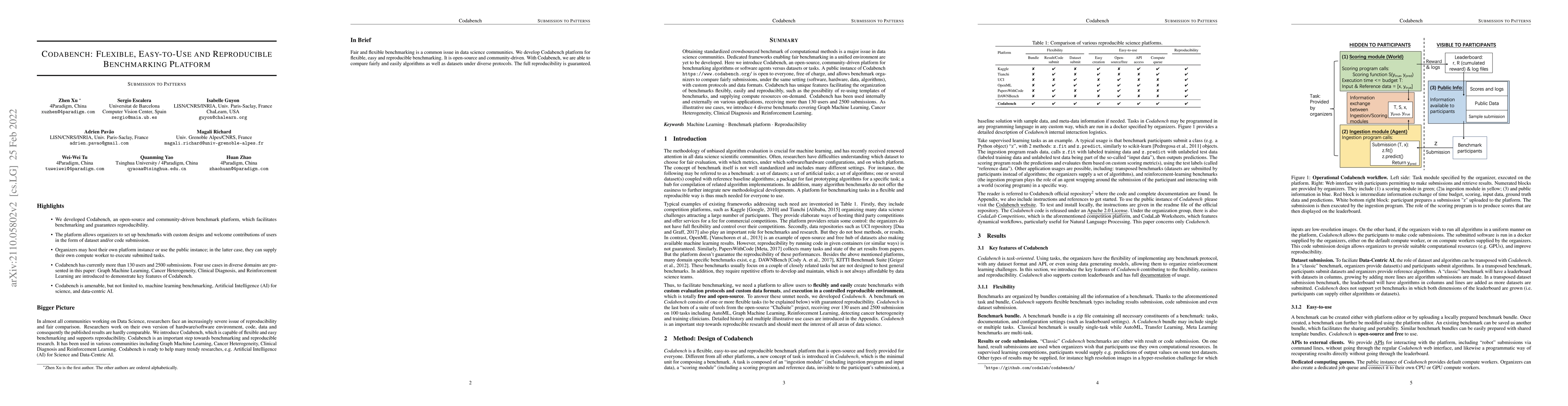 Thumbnail for Codabench: Flexible, Easy-to-Use and Reproducible Benchmarking Platform