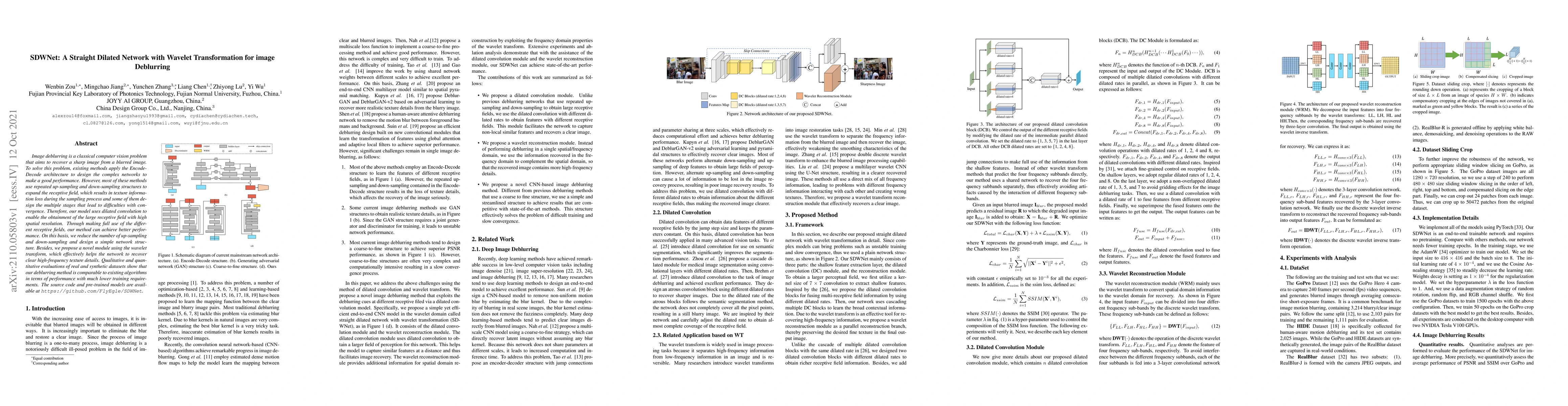 Thumbnail for SDWNet: A Straight Dilated Network with Wavelet Transformation for Image
  Deblurring