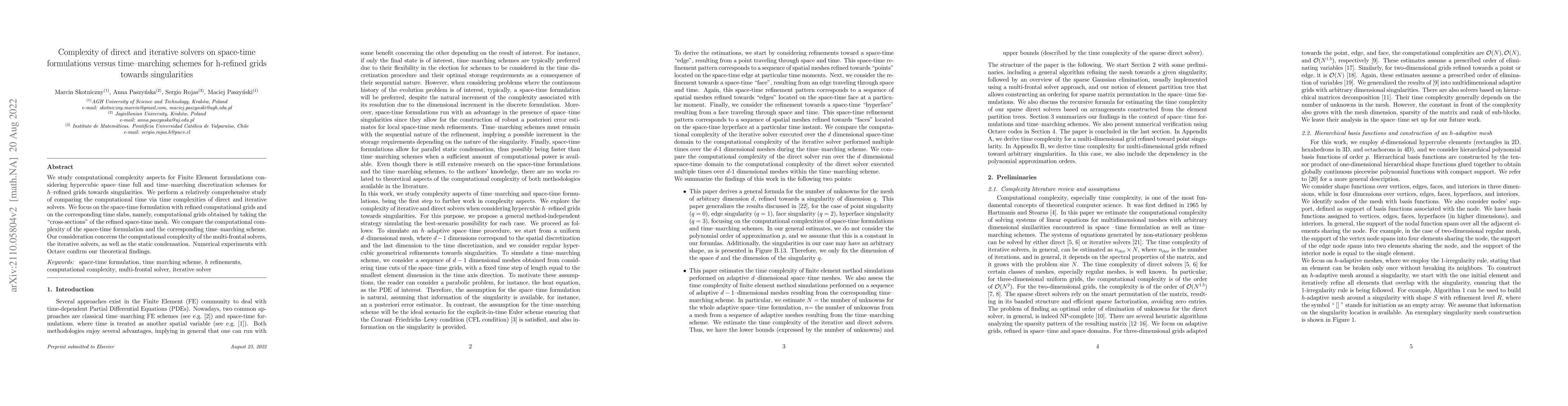 Thumbnail for Complexity of direct and iterative solvers on space-time formulations
  versus time--marching schemes for h-refined grids towards singularities