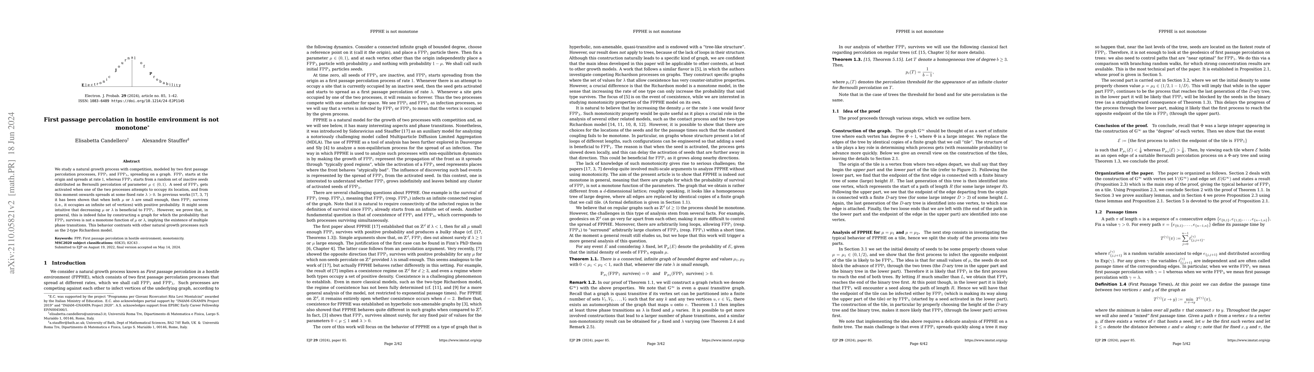 Thumbnail for First passage percolation in hostile environment is not monotone
