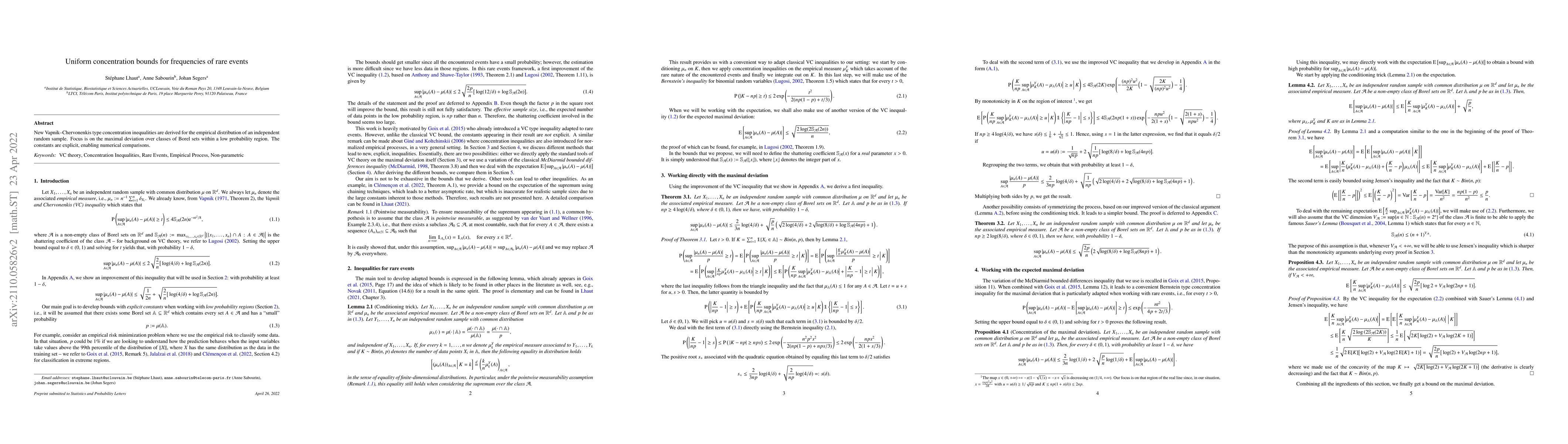 Thumbnail for Uniform concentration bounds for frequencies of rare events