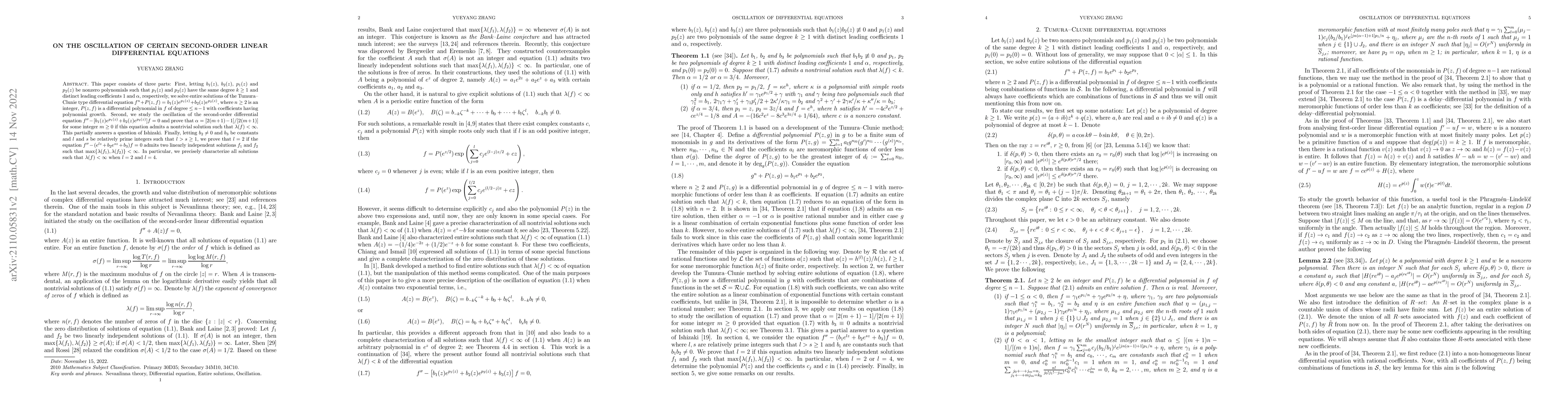 Thumbnail for On the oscillation of certain second-order linear differential equations