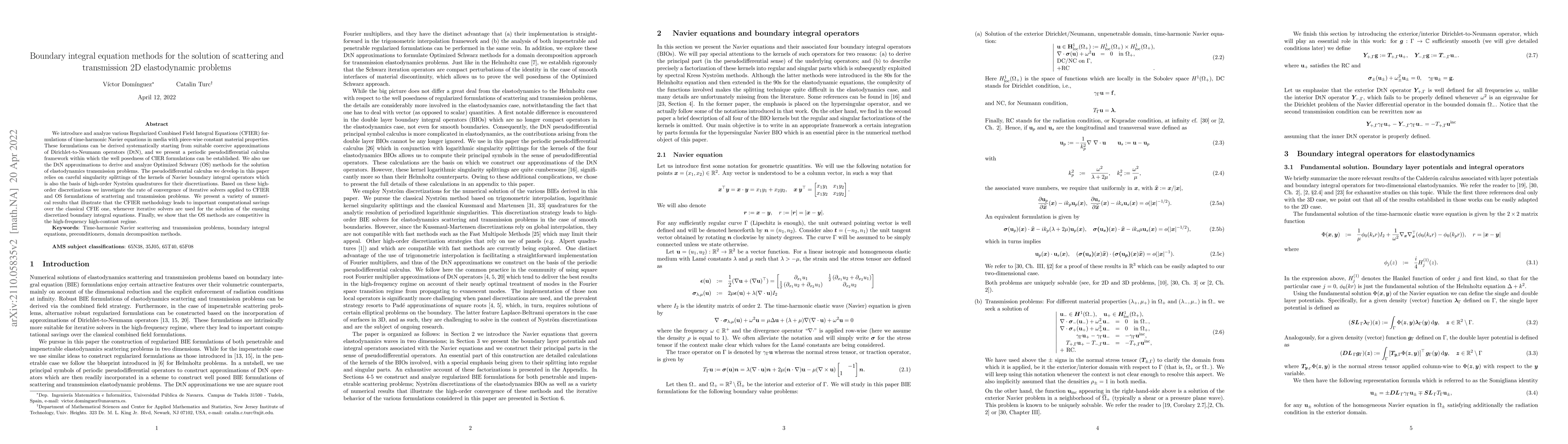 Thumbnail for Boundary integral equation methods for the solution of scattering and
  transmission 2D elastodynamic problems