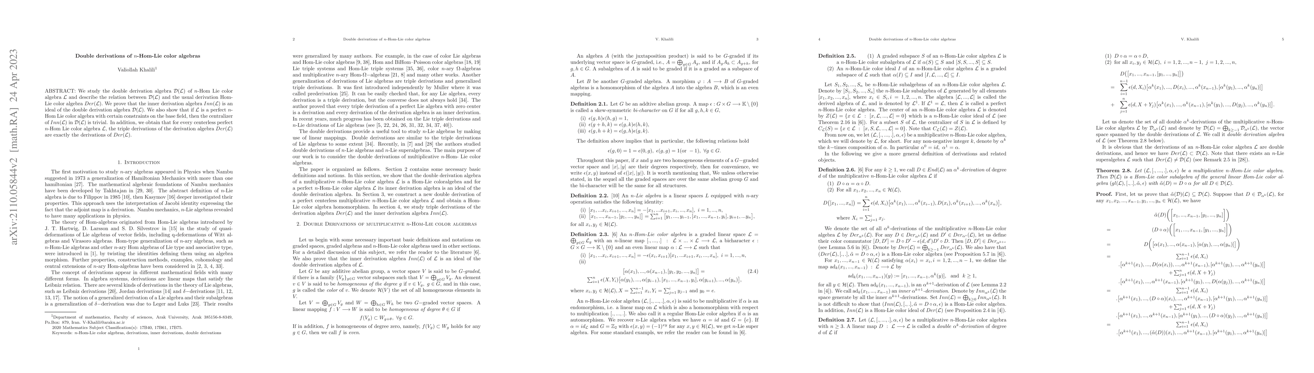 Thumbnail for Double derivations of $n-$Hom-Lie color algebras