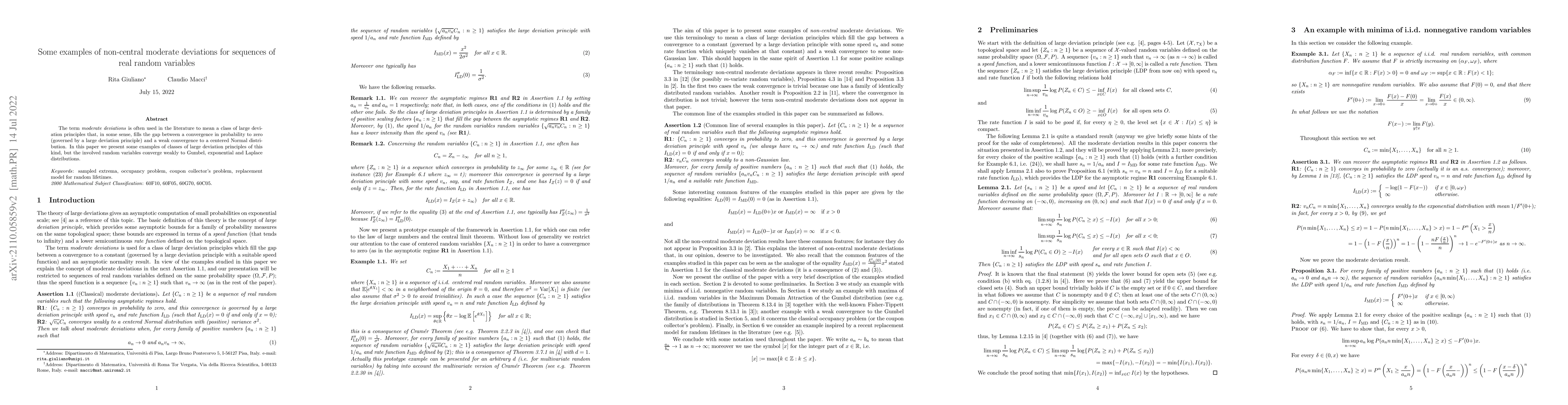 Thumbnail for Some examples of non-central moderate deviations for sequences of real
  random variables