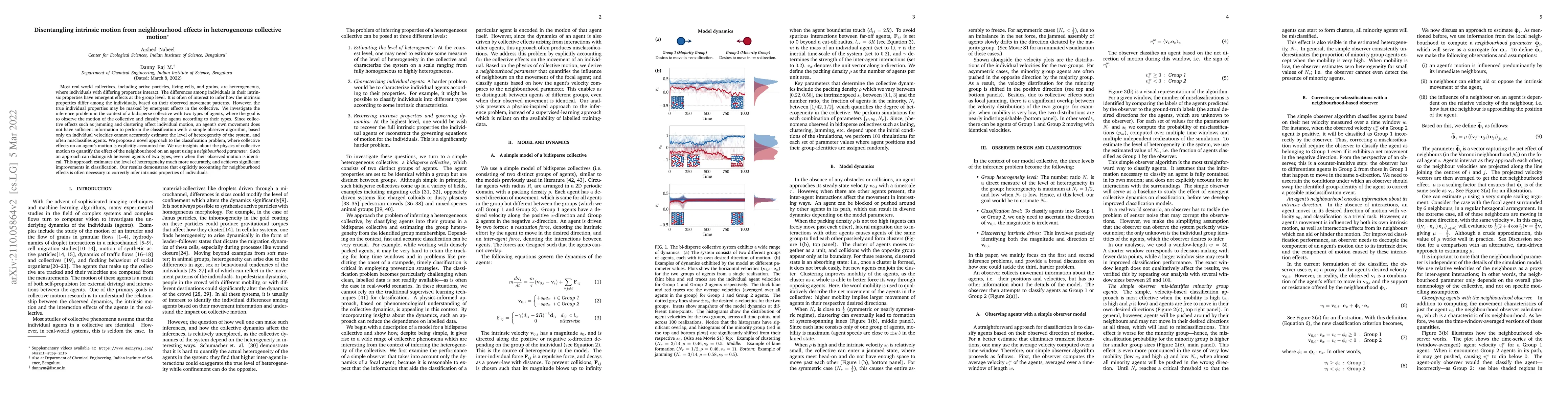 Thumbnail for Disentangling intrinsic motion from neighbourhood effects in
  heterogeneous collective motion