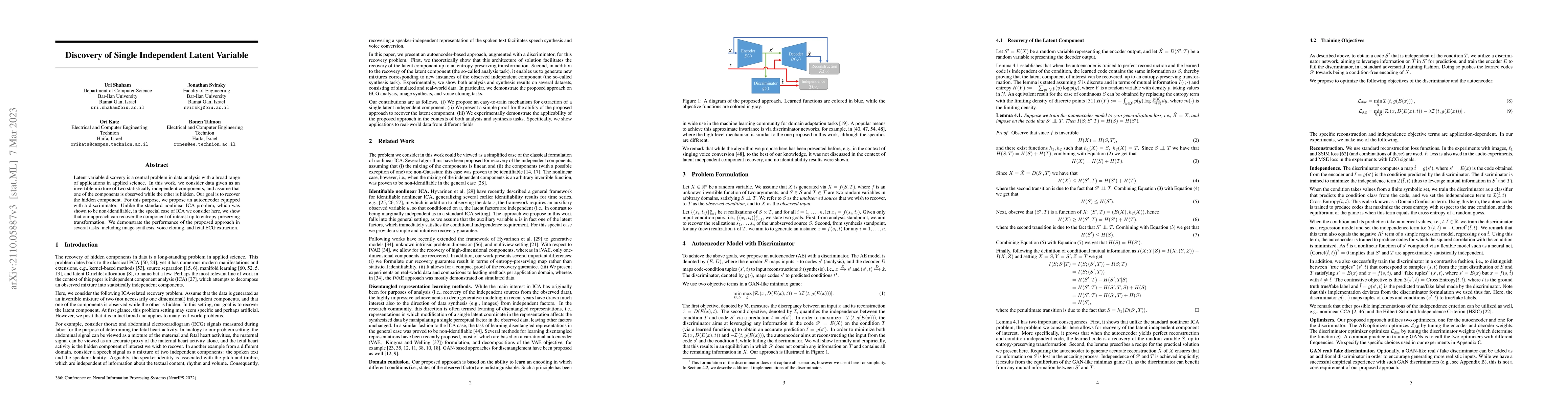 Thumbnail for Discovery of Single Independent Latent Variable