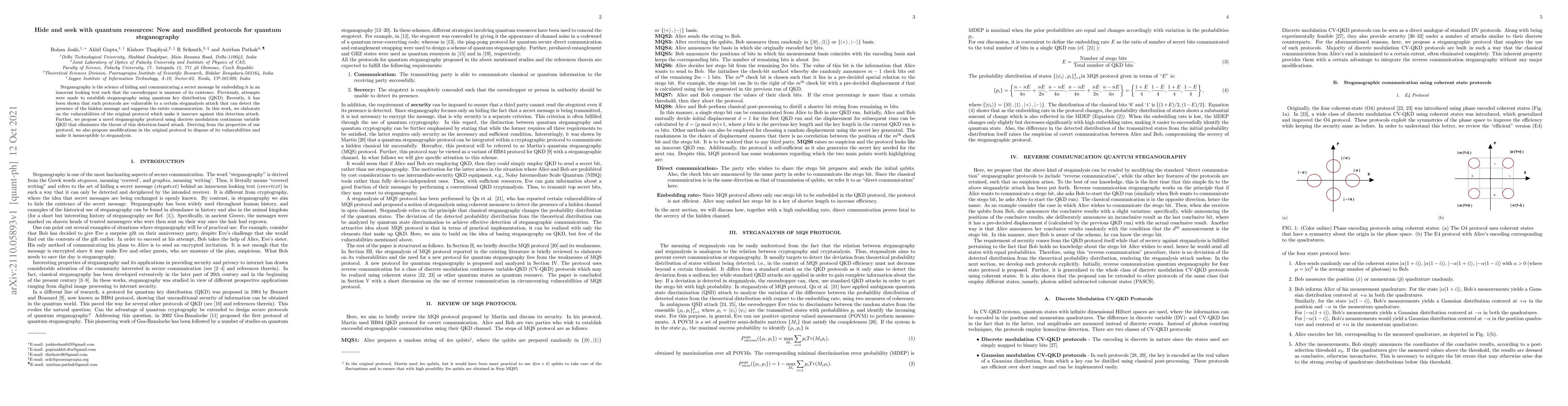 Thumbnail for Hide and seek with quantum resources: New and modified protocols for
  quantum steganography