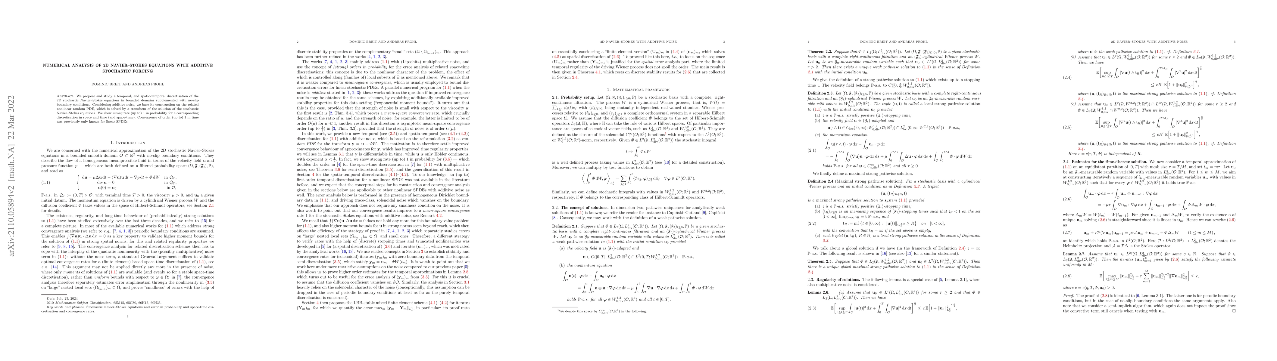 Thumbnail for Numerical analysis of 2D Navier--Stokes equations with additive
  stochastic forcing