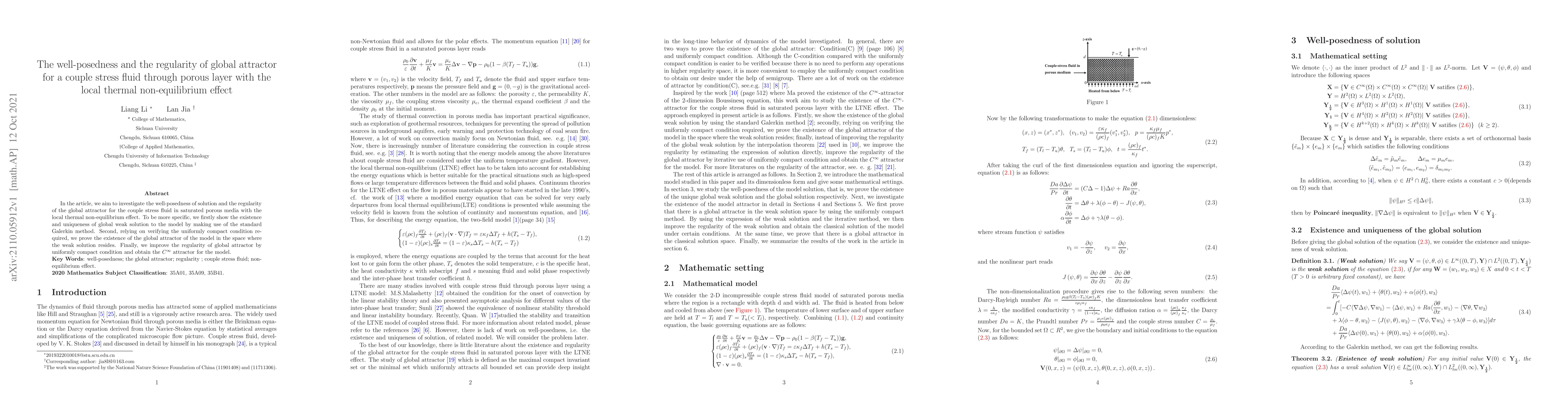 Thumbnail for The well-posedness and the regularity of global attractor for a couple
  stress fluid through porous layer with the local thermal non-equilibrium
  effect