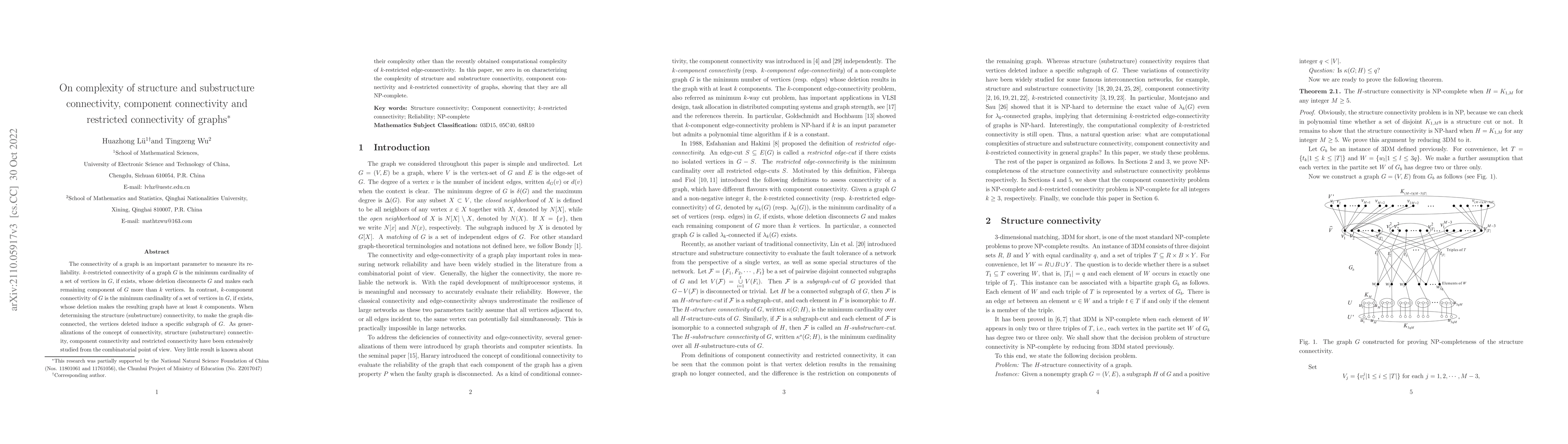 Thumbnail for On complexity of structure and substructure connectivity, component
  connectivity and restricted connectivity of graphs