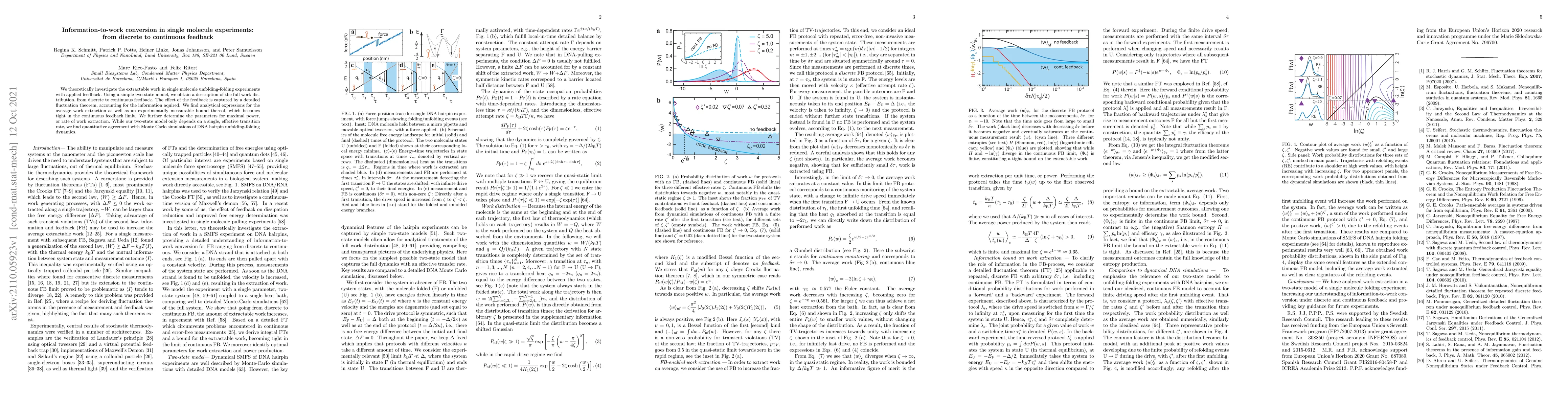 Thumbnail for Information-to-work conversion in single molecule experiments: from
  discrete to continuous feedback