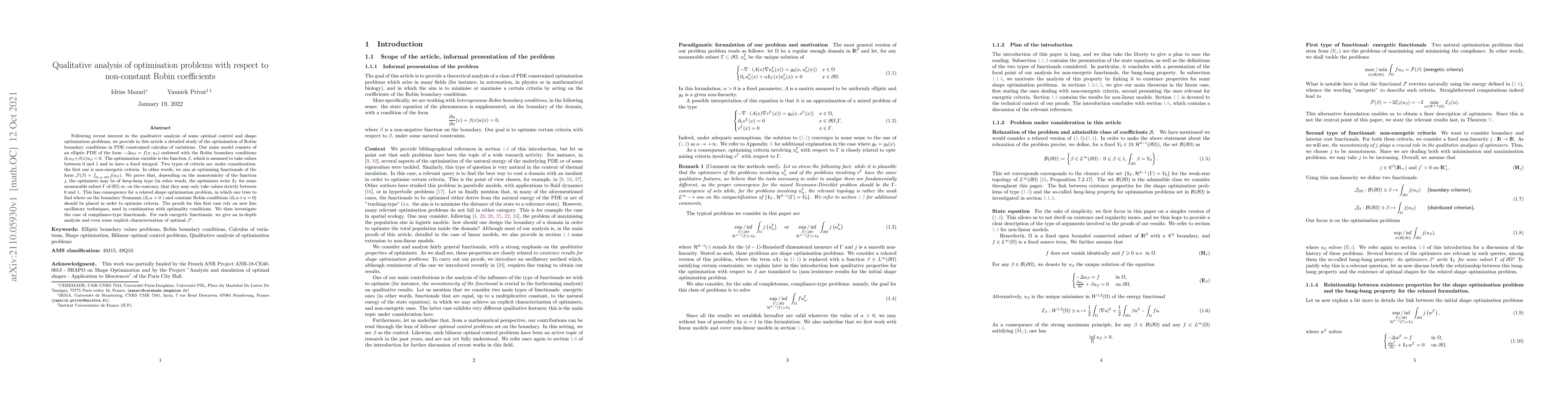 Thumbnail for Qualitative analysis of optimisation problems with respect to
  non-constant Robin coefficients