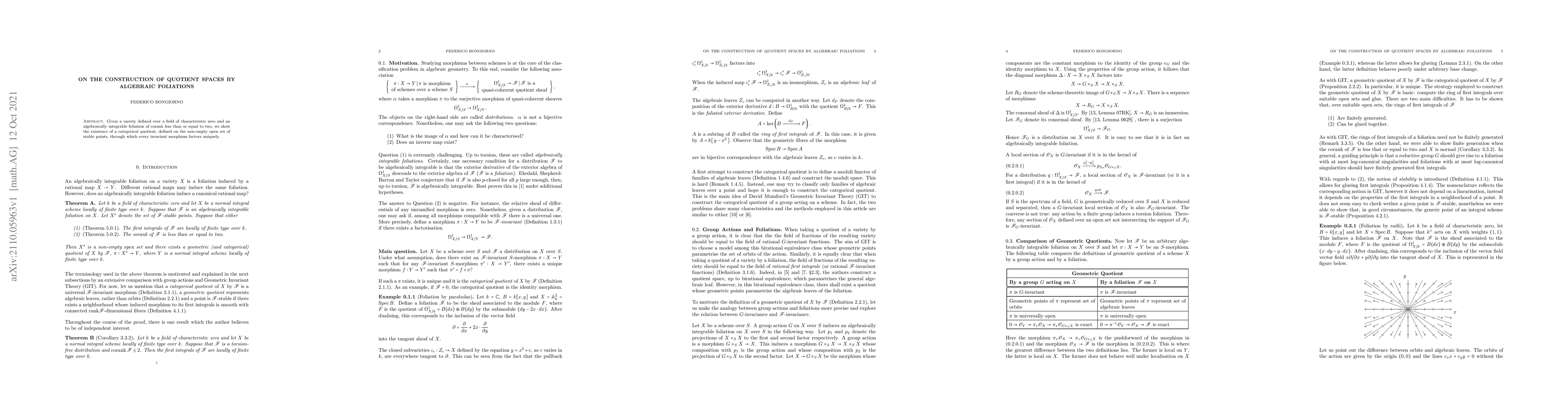 Thumbnail for On the construction of quotient spaces by algebraic foliations