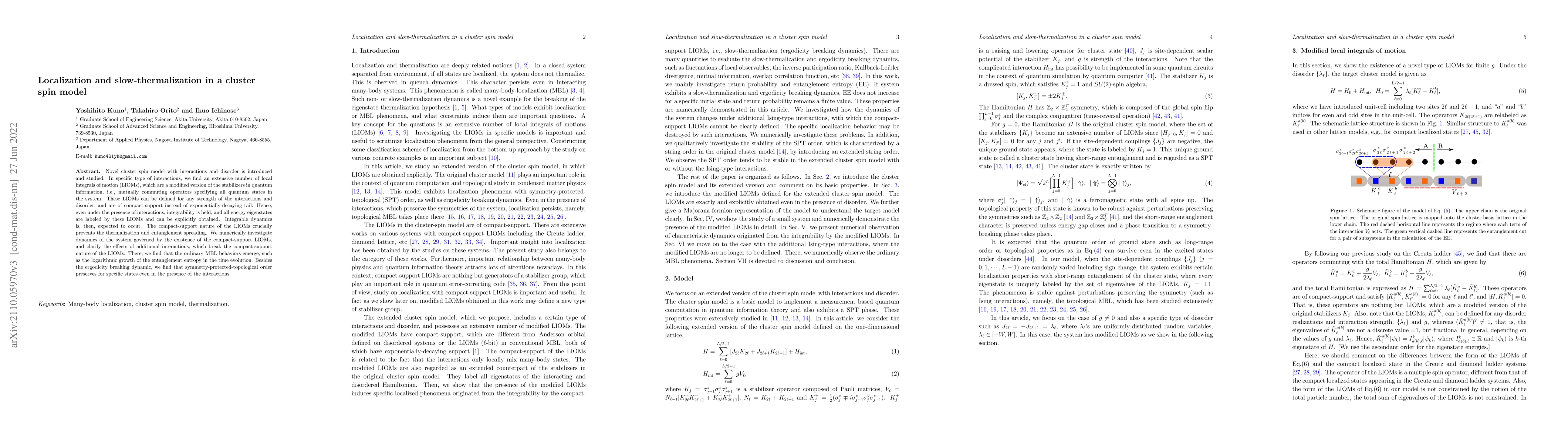 Thumbnail for Localization and slow-thermalization in a cluster spin model