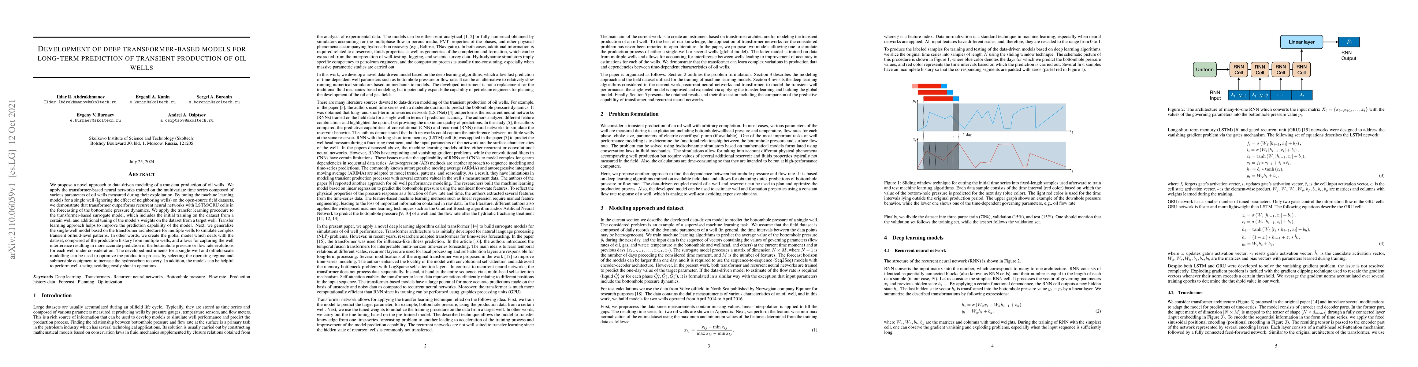 Thumbnail for Development of Deep Transformer-Based Models for Long-Term Prediction of
  Transient Production of Oil Wells