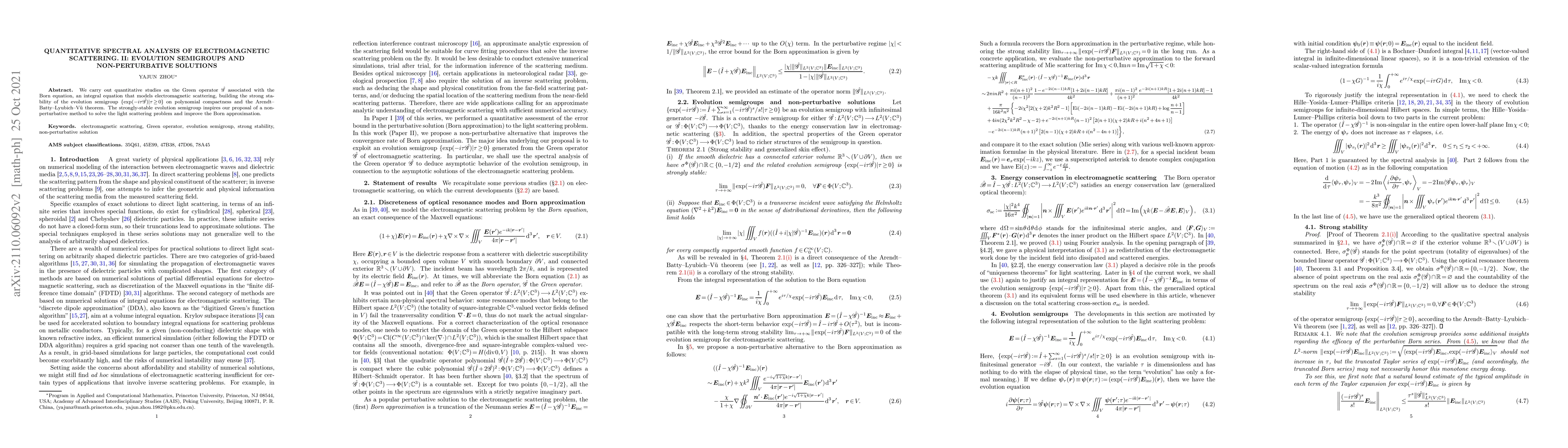 Thumbnail for Quantitative spectral analysis of electromagnetic scattering. II:
  Evolution semigroups and non-perturbative solutions