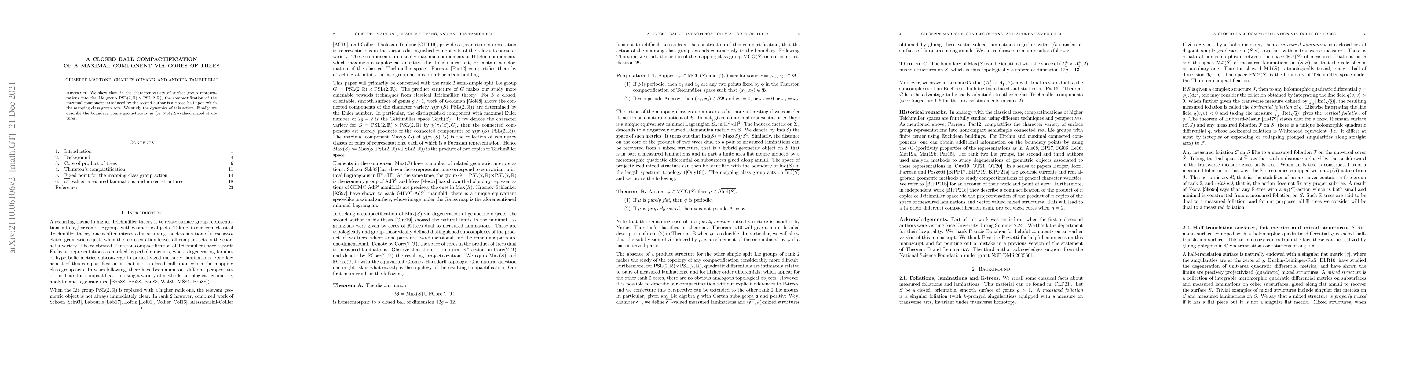 Thumbnail for A closed ball compactification of a maximal component via cores of trees