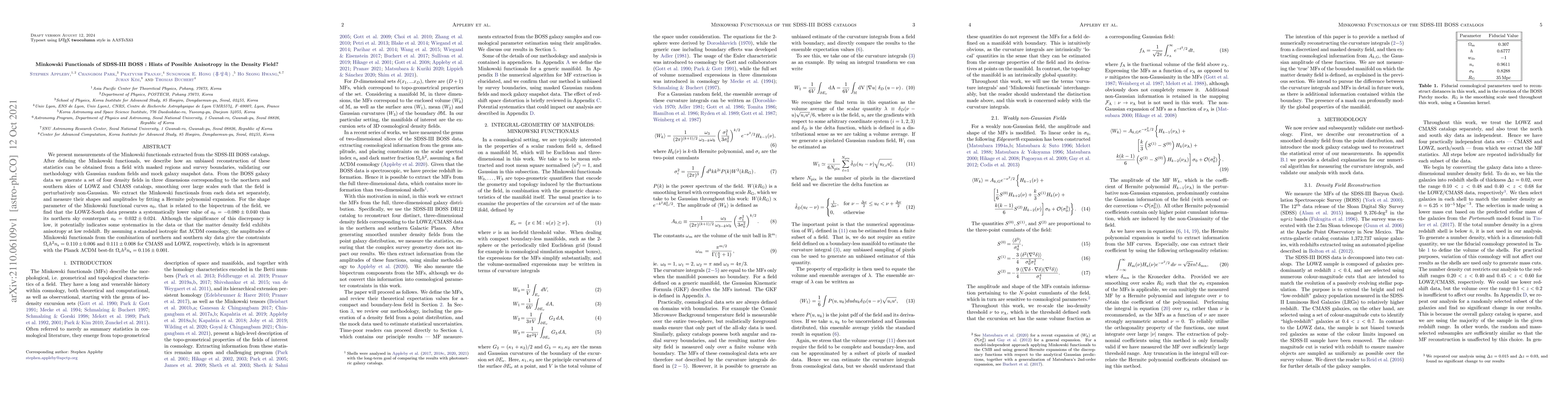 Thumbnail for Minkowski Functionals of SDSS-III BOSS : Hints of Possible Anisotropy in
  the Density Field?