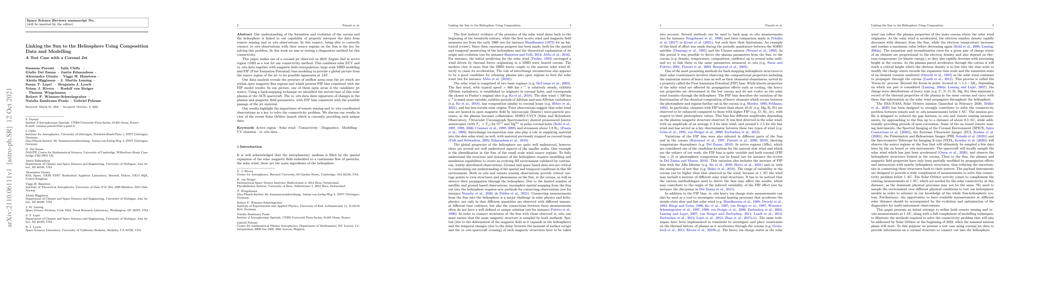 Thumbnail for Linking the Sun to the Heliosphere Using Composition Data and Modelling.
  A Test Case with a Coronal Jet