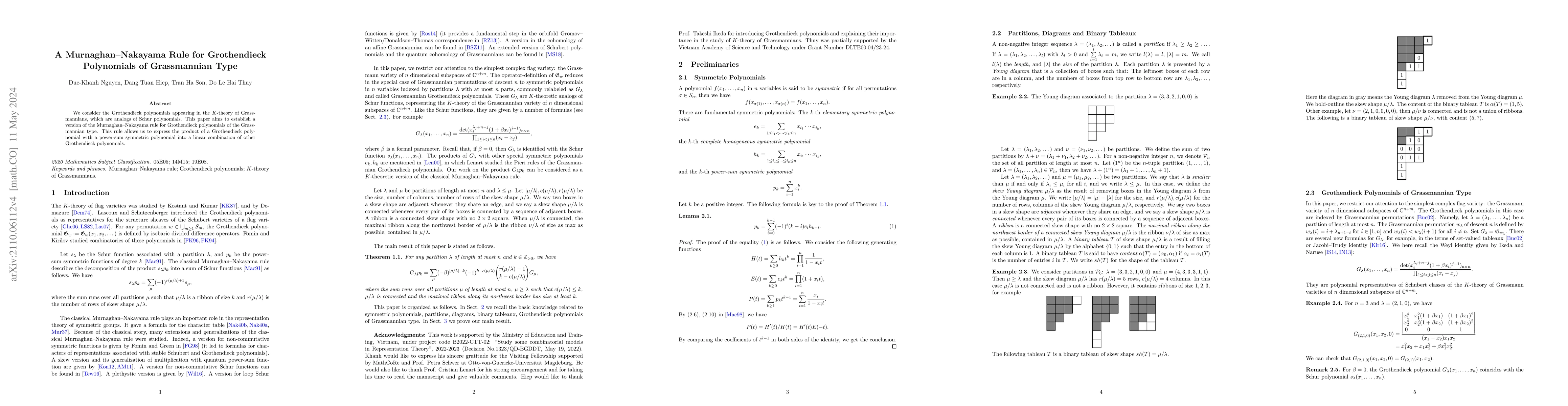 Thumbnail for A Murnaghan-Nakayama rule for Grothendieck polynomials of Grassmannian
  type