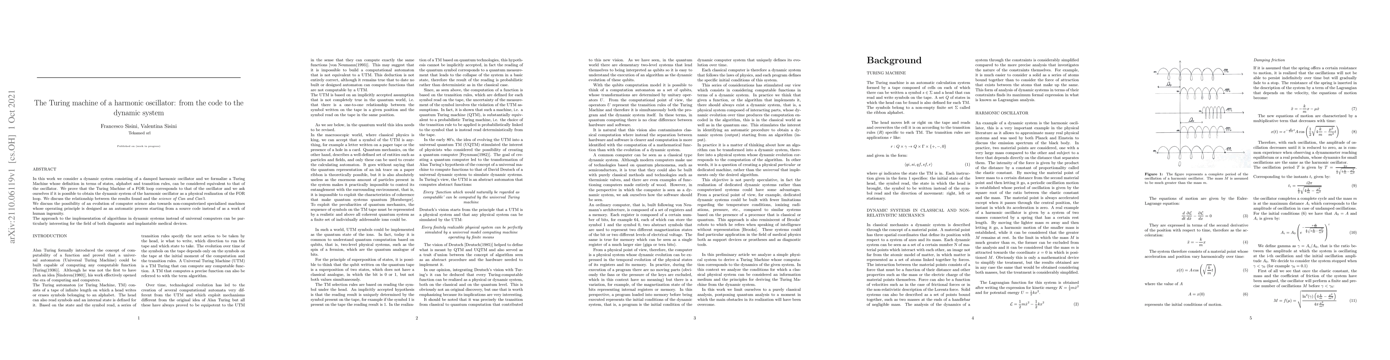 Thumbnail for The Turing machine of a harmonic oscillator: from the code to the
  dynamic system