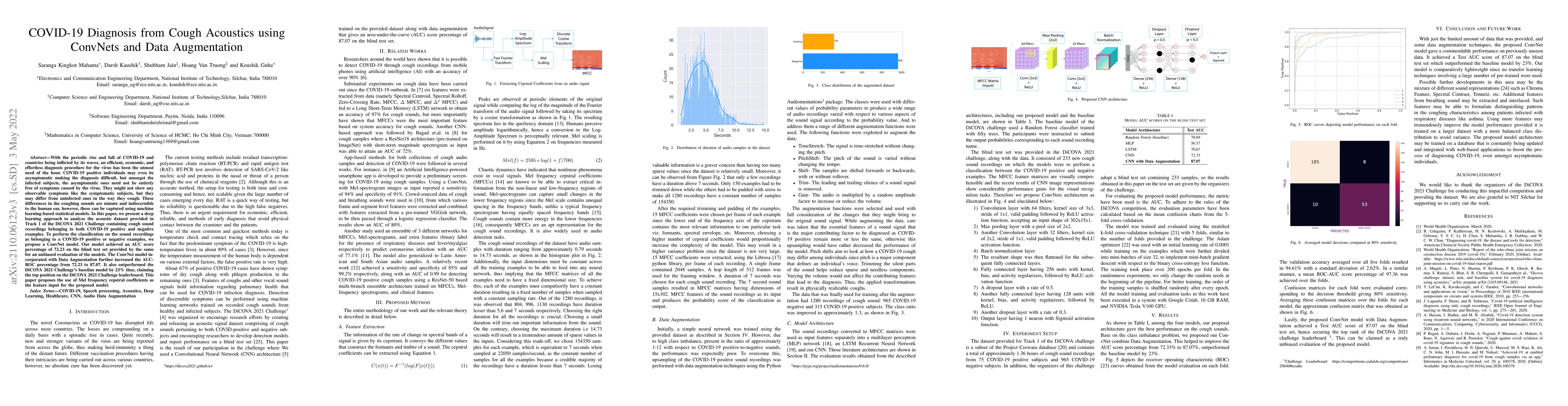 Thumbnail for COVID-19 Diagnosis from Cough Acoustics using ConvNets and Data
  Augmentation