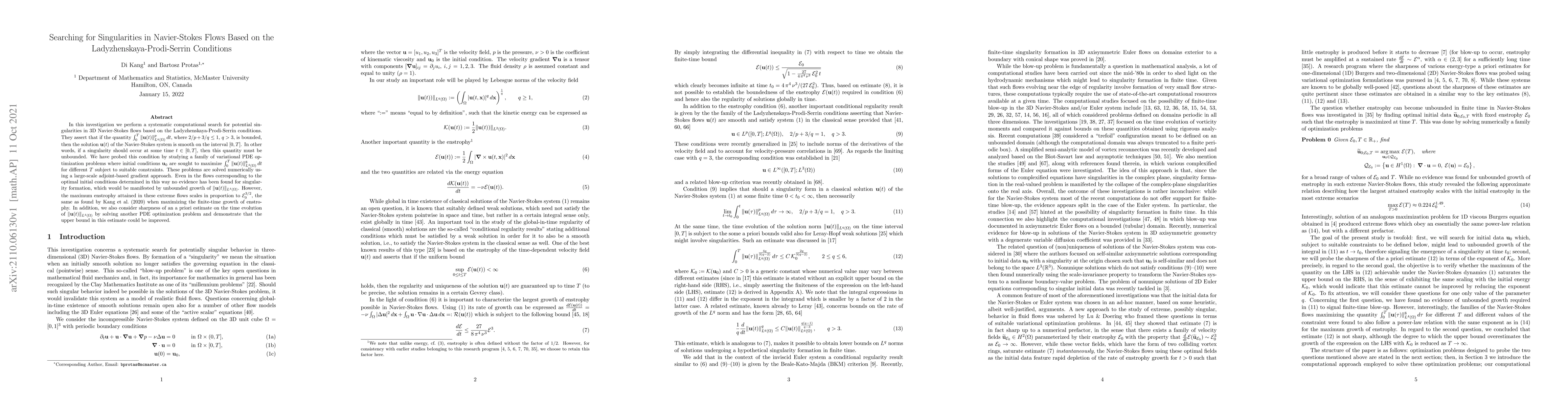 Thumbnail for Searching for Singularities in Navier-Stokes Flows Based on the
  Ladyzhenskaya-Prodi-Serrin Conditions