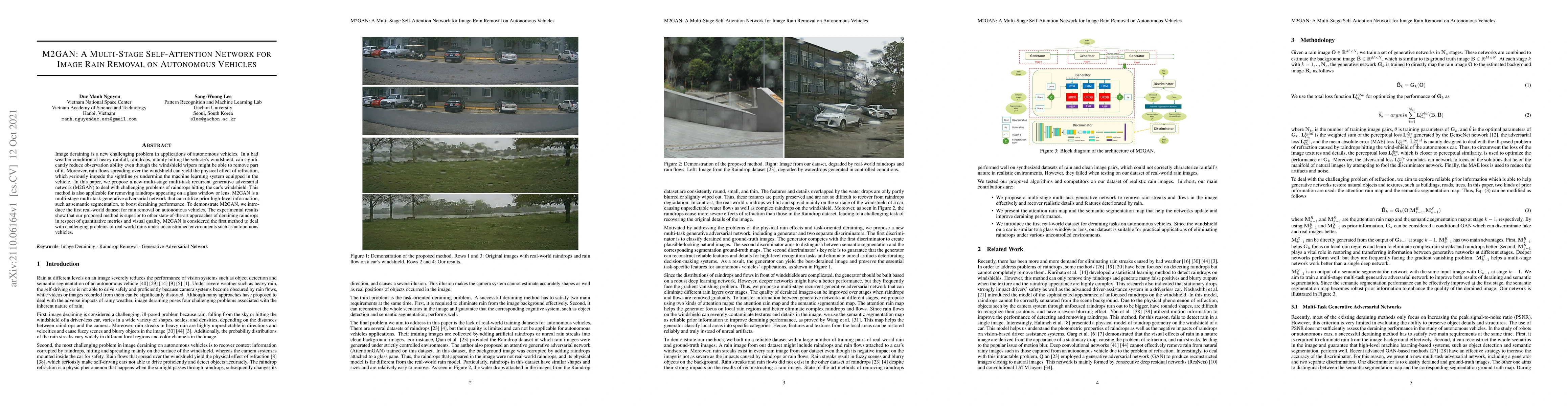 Thumbnail for M2GAN: A Multi-Stage Self-Attention Network for Image Rain Removal on
  Autonomous Vehicles