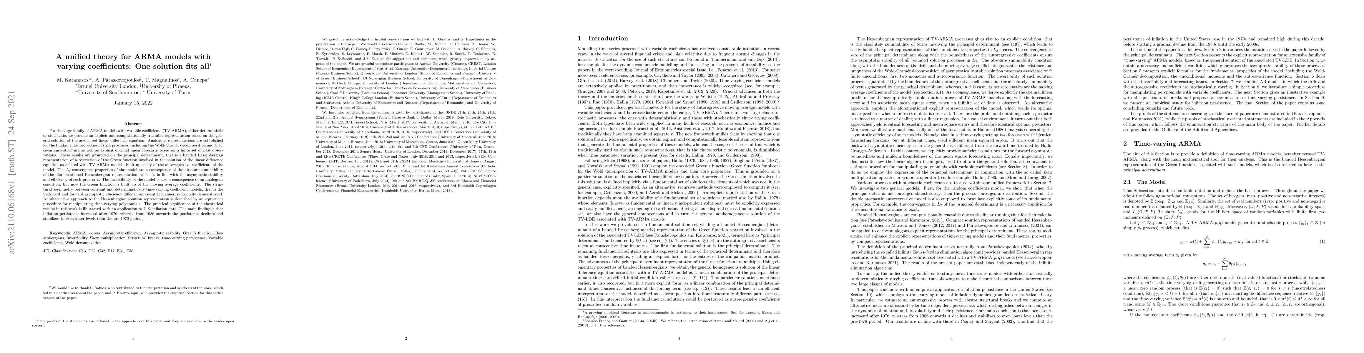 Thumbnail for A unified theory for ARMA models with varying coefficients: One solution
  fits all