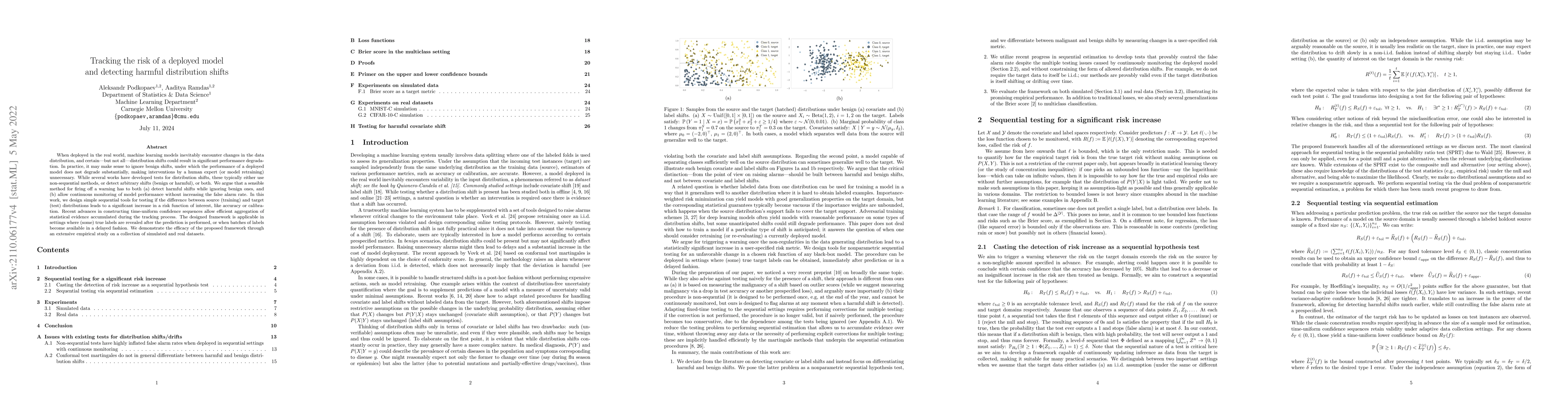 Thumbnail for Tracking the risk of a deployed model and detecting harmful distribution
  shifts