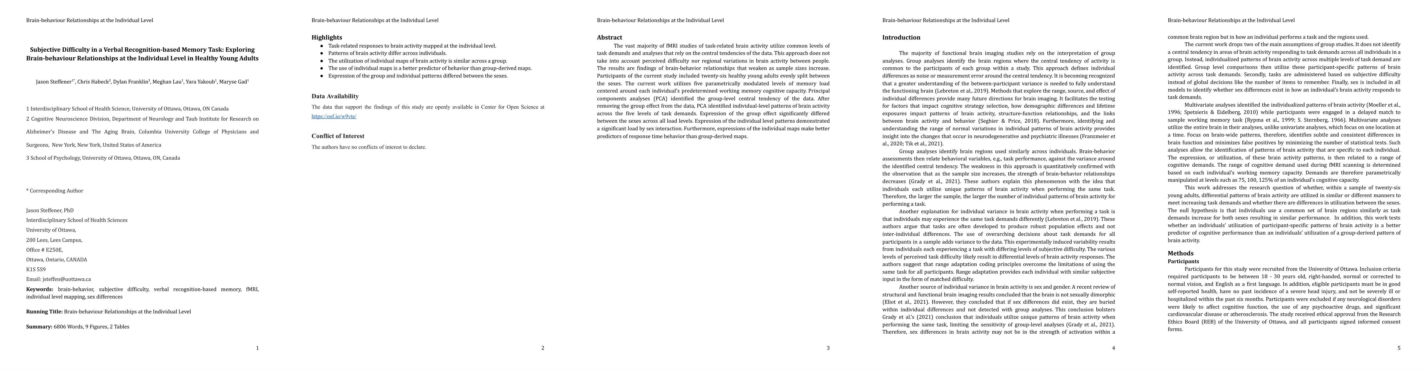 Thumbnail for Subjective Difficulty in a Verbal Recognition-based Memory Task:
  Exploring Brain-behaviour Relationships at the Individual Level in Healthy
  Young Adults