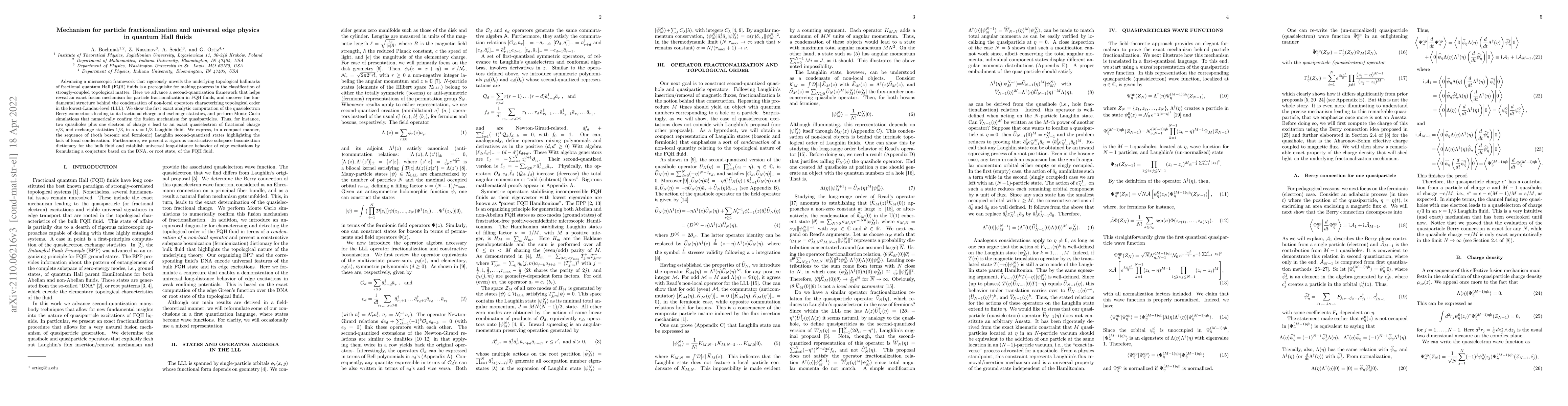 Thumbnail for Mechanism for particle fractionalization and universal edge physics in
  quantum Hall fluids