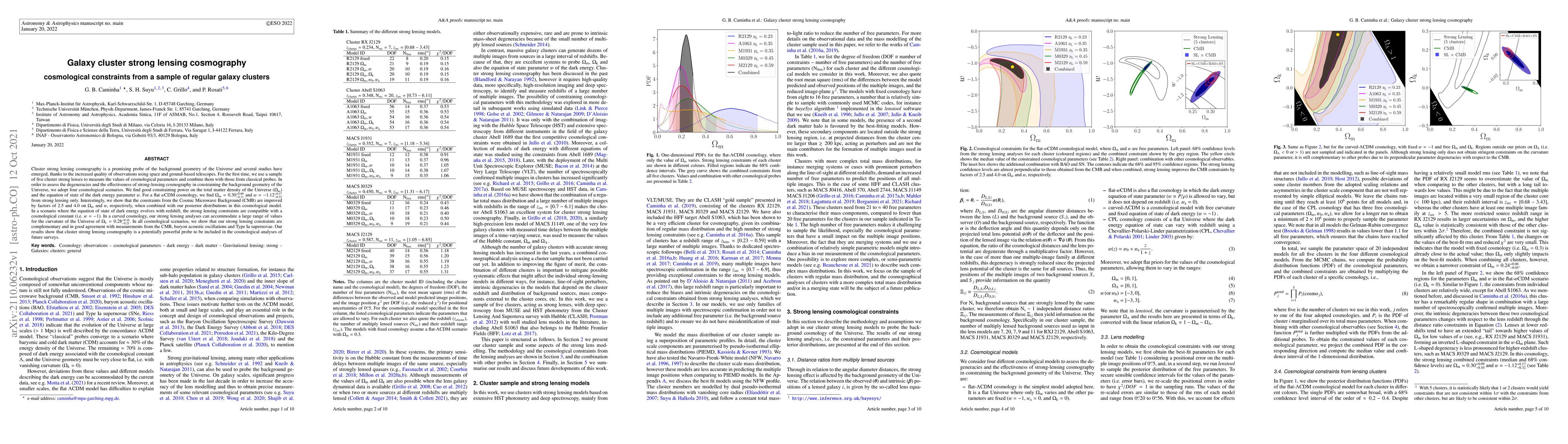 Thumbnail for Galaxy cluster strong lensing cosmography: cosmological constraints from
  a sample of regular galaxy clusters