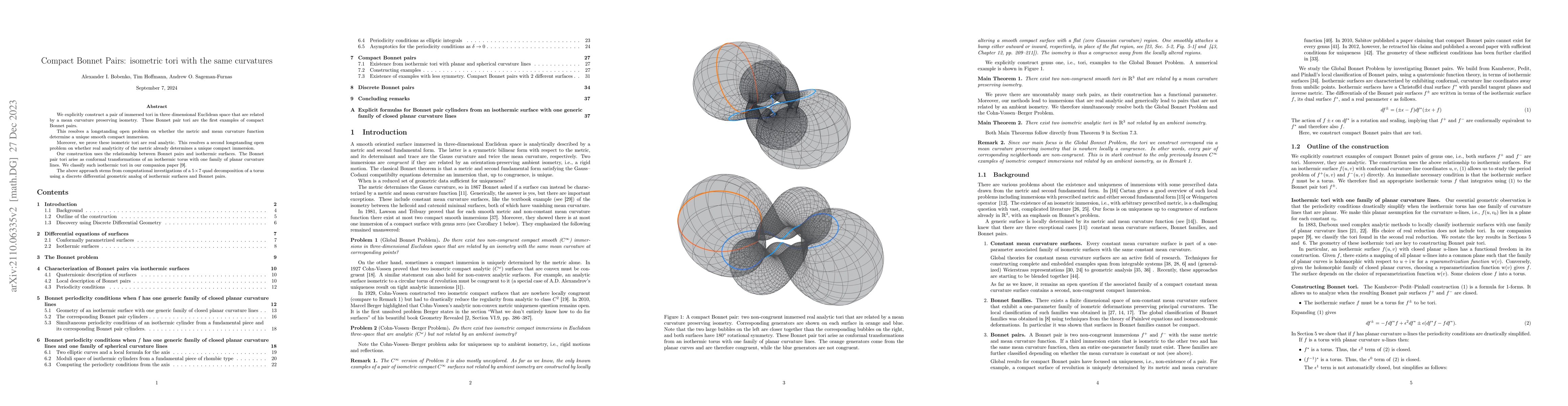 Thumbnail for Compact Bonnet Pairs: isometric tori with the same curvatures