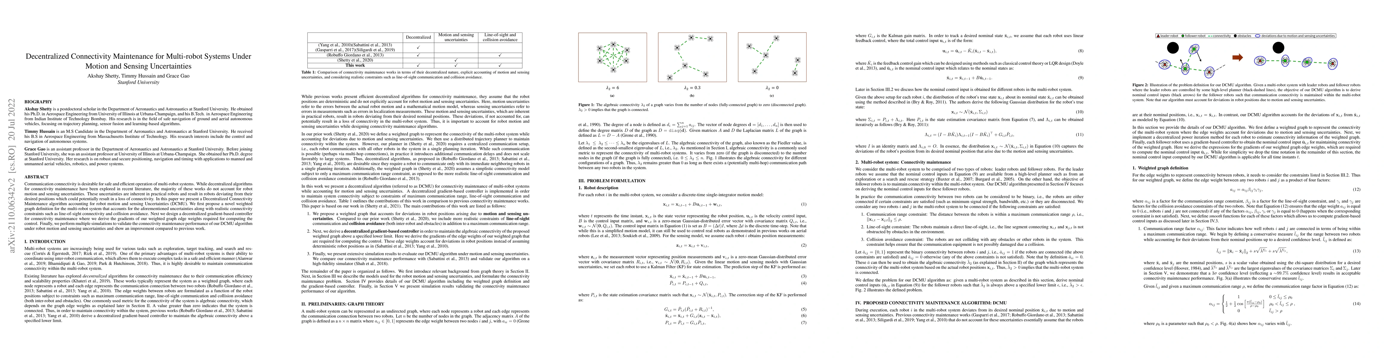 Thumbnail for Decentralized Connectivity Maintenance for Multi-robot Systems Under
  Motion and Sensing Uncertainties