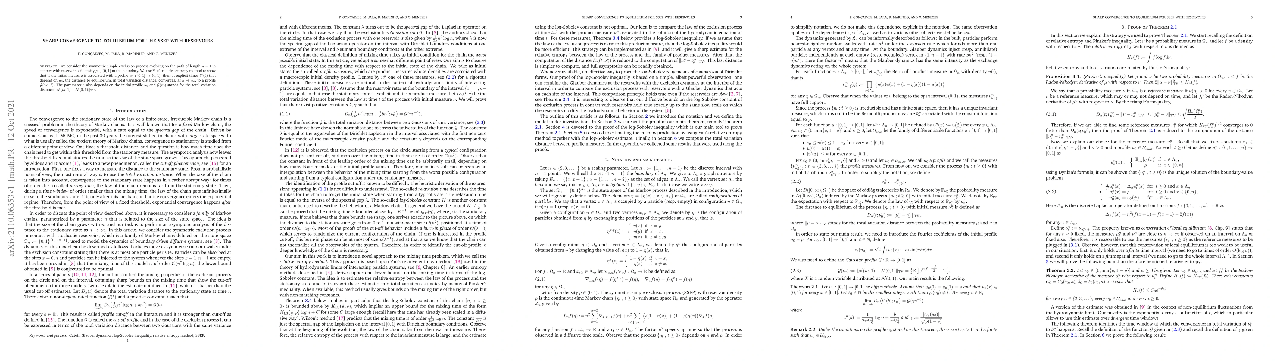 Thumbnail for Sharp Convergence to Equilibrium for the SSEP with Reservoirs