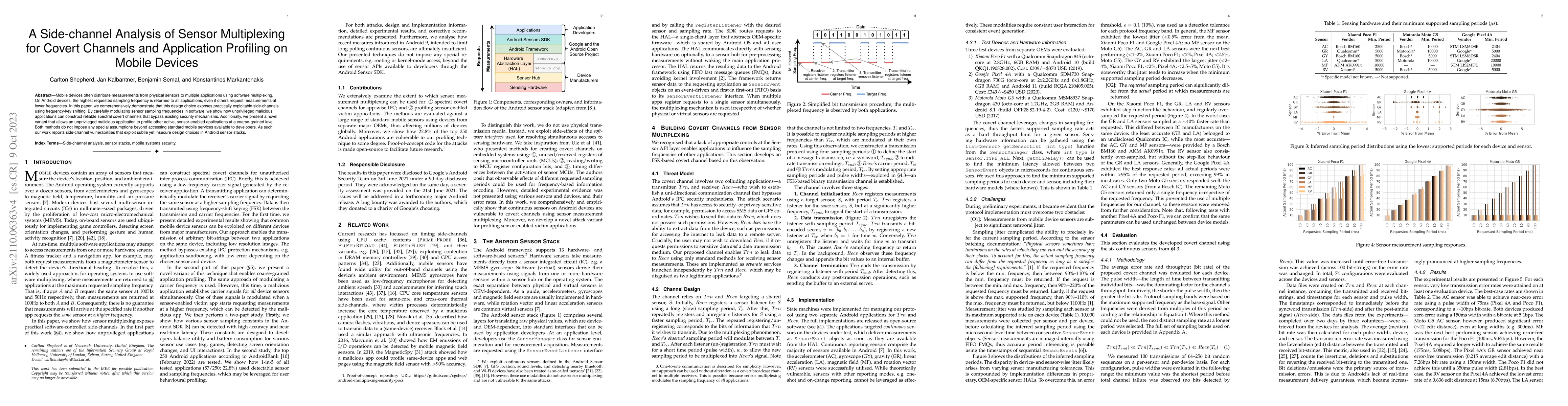 Thumbnail for A Side-channel Analysis of Sensor Multiplexing for Covert Channels and
  Application Profiling on Mobile Devices
