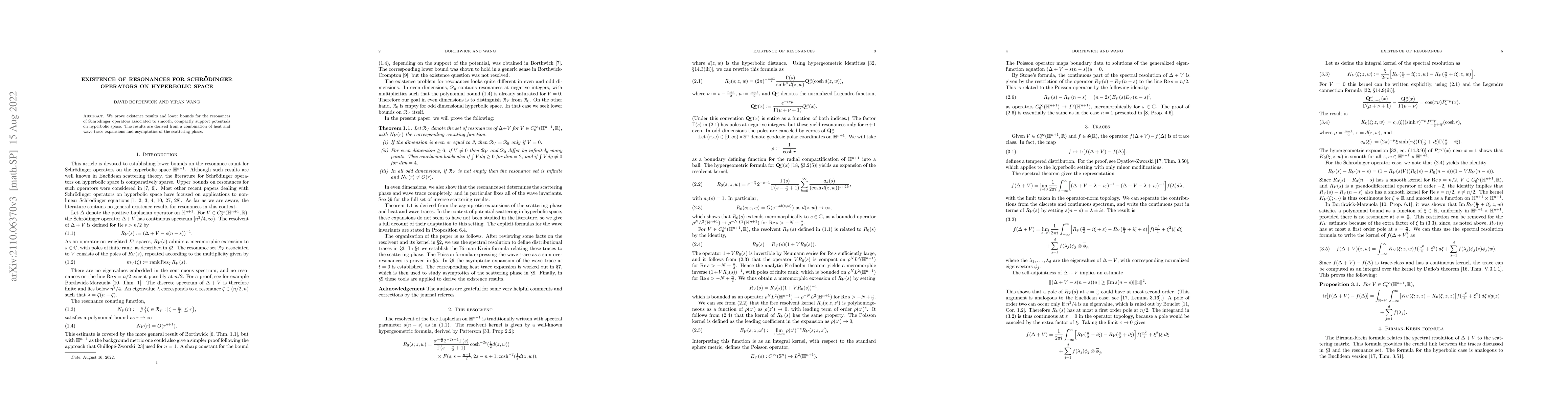 Thumbnail for Existence of resonances for Schrodinger operators on hyperbolic space