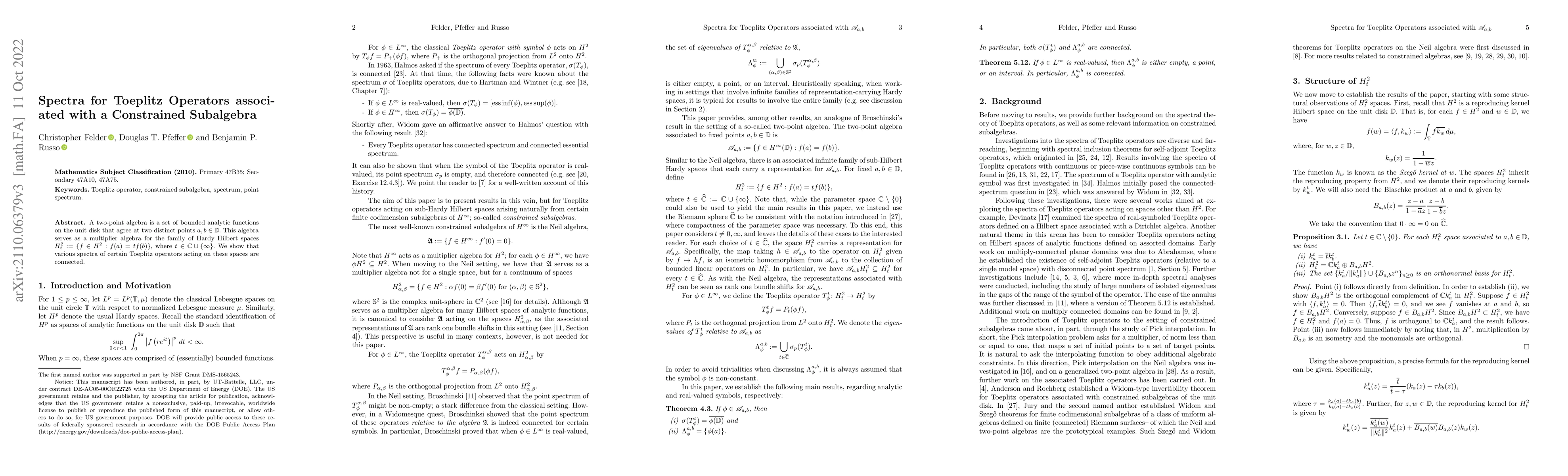 Thumbnail for Spectra for Toeplitz Operators Associated with a Constrained Subalgebra
