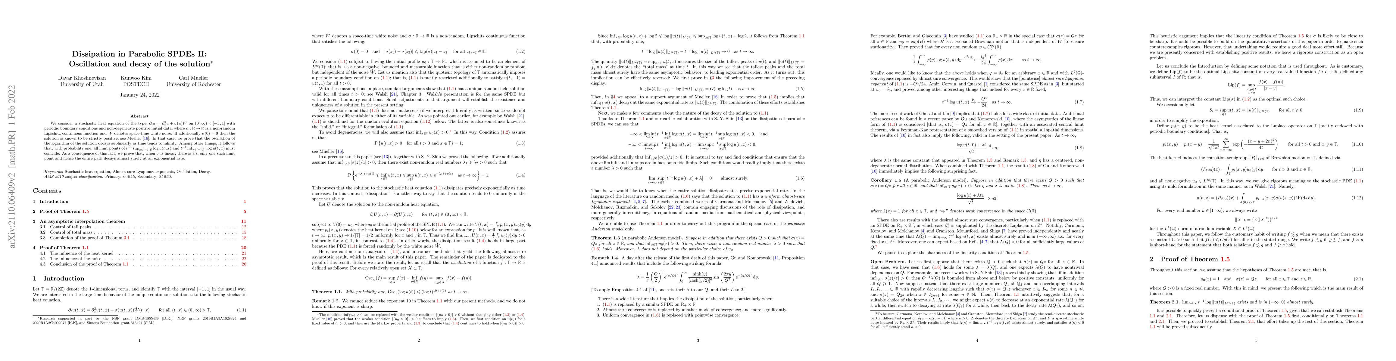 Thumbnail for Dissipation in Parabolic SPDEs II: Oscillation and decay of the solution