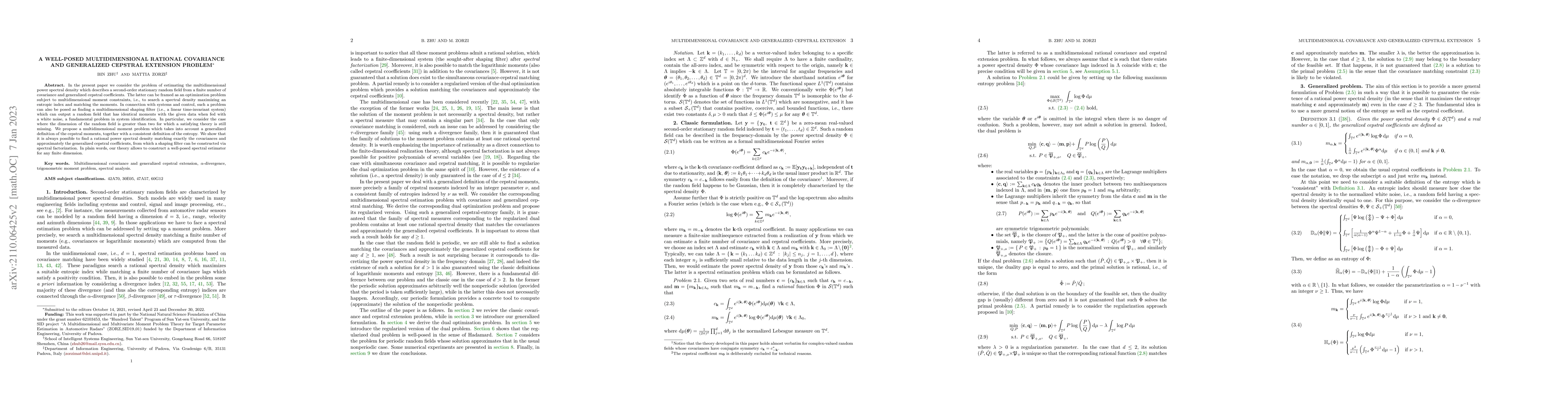 Thumbnail for A Well-Posed Multidimensional Rational Covariance and Generalized
  Cepstral Extension Problem