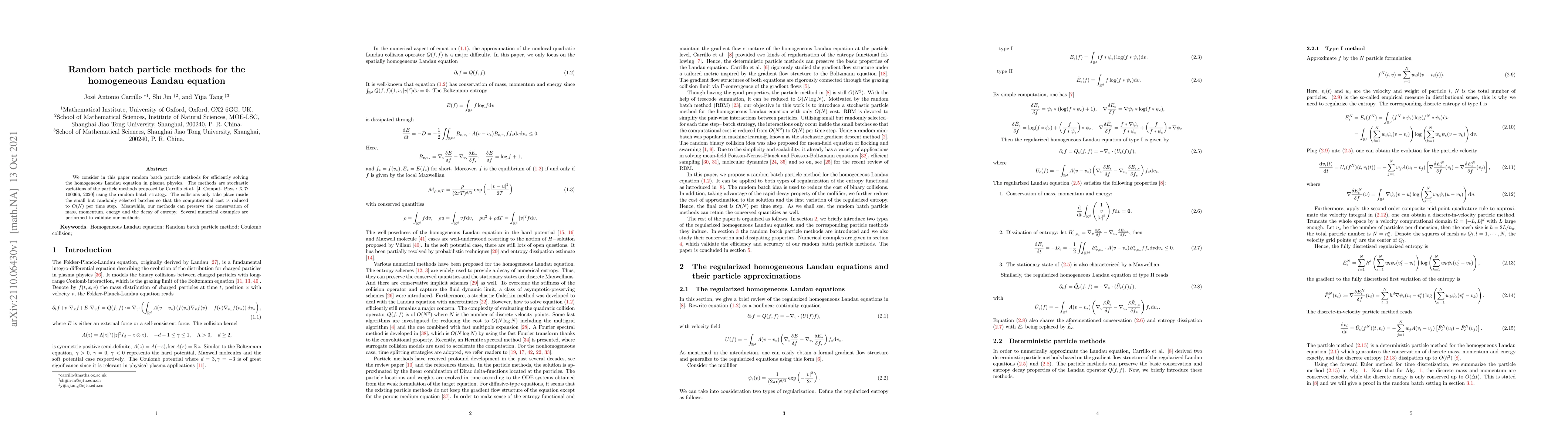 Thumbnail for Random batch particle methods for the homogeneous Landau equation