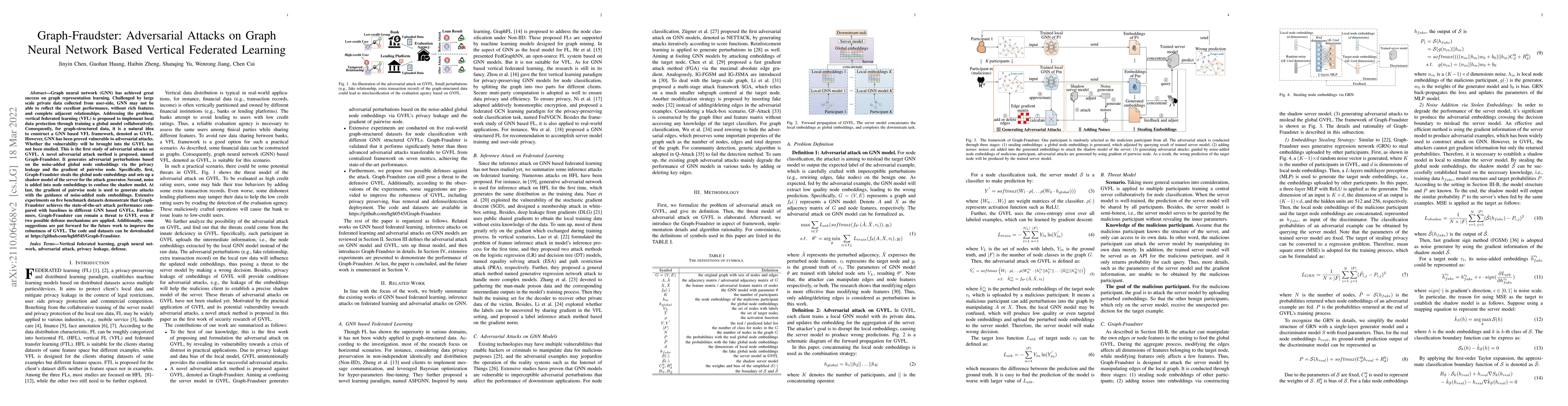 Thumbnail for Graph-Fraudster: Adversarial Attacks on Graph Neural Network Based
  Vertical Federated Learning