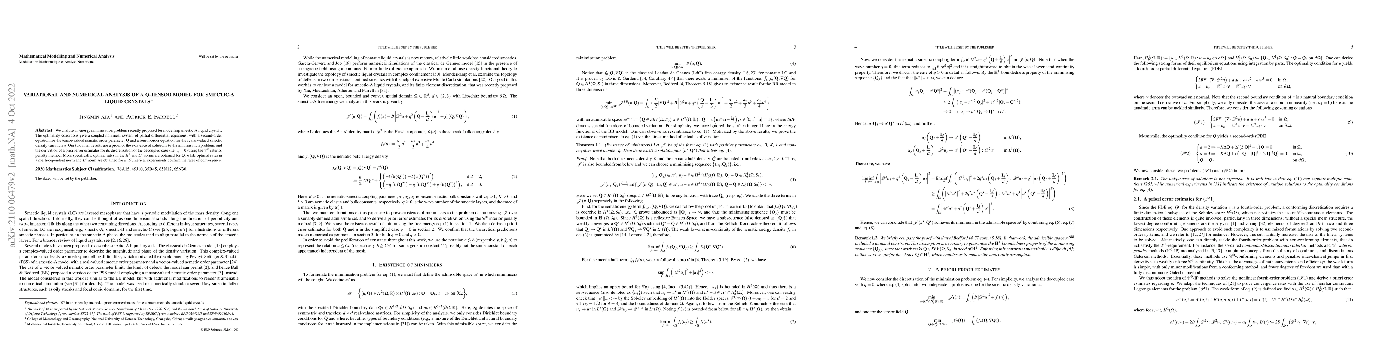 Thumbnail for Variational and numerical analysis of a $\mathbf{Q}$-tensor model for
  smectic-A liquid crystals