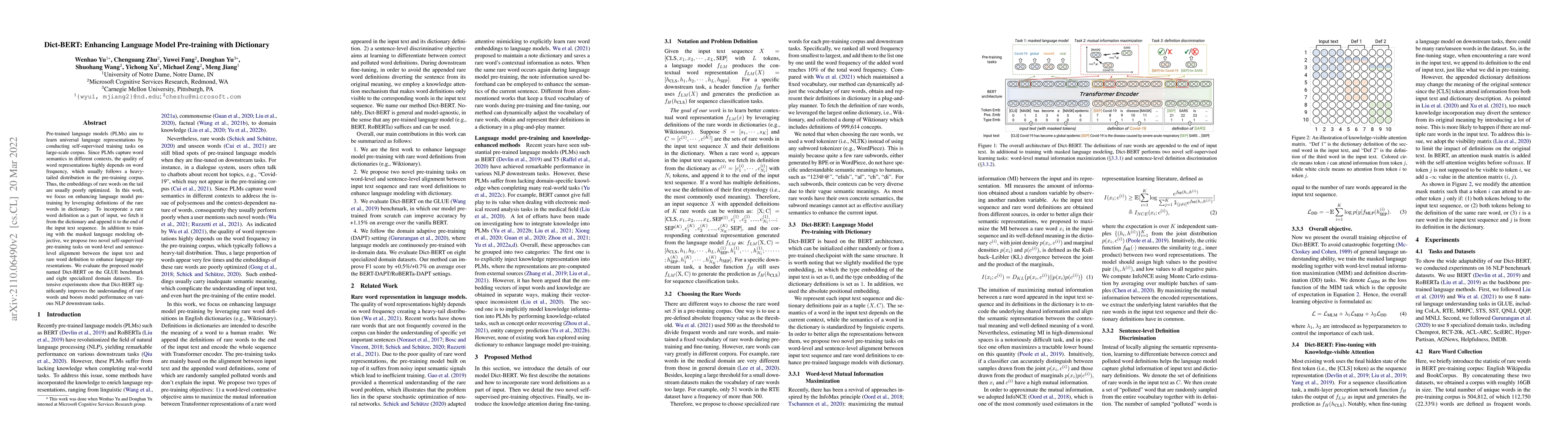 Thumbnail for Dict-BERT: Enhancing Language Model Pre-training with Dictionary